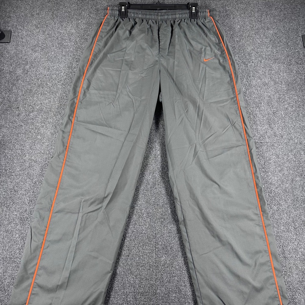 Nike Track Pants Mens L Large Gray Orange Piping Mesh Lined Athletic Gym Running